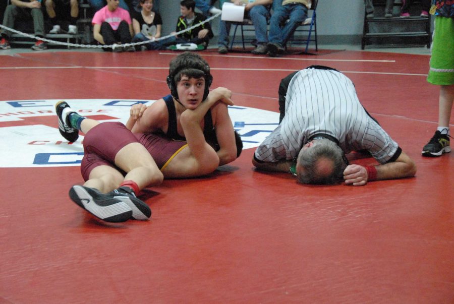 Galena Hawk wrestler Joe Apfelbeck is shown here at the state championship last year in Anchorage. 		