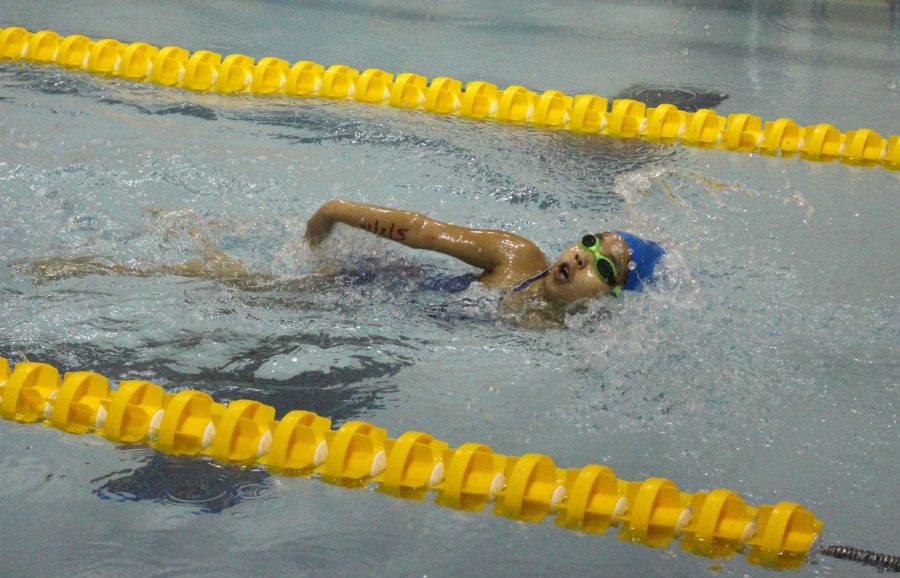 A Galena swimmer at the Wishbone Invitational.