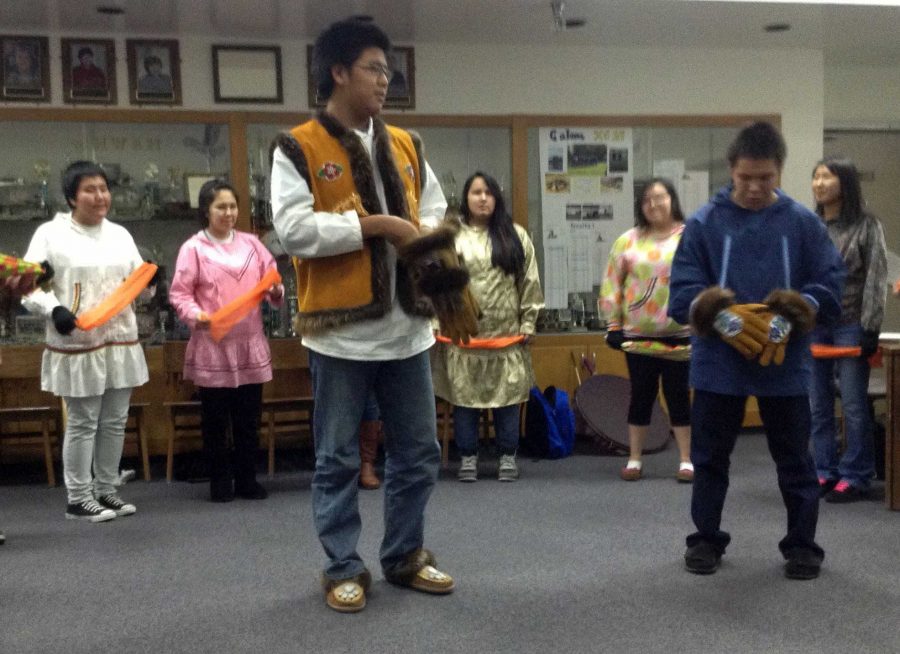 The Ptarmigan Hall Native Dancers performing at SHS last fall. Thanks to Dorothy Willliams for this photo.