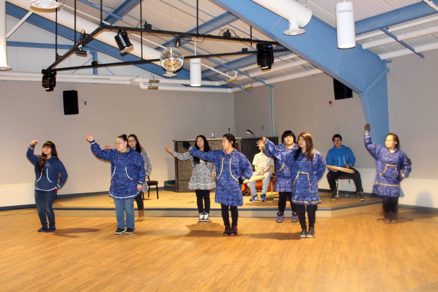 The Ptarmigan Hall Native Dance Group performing at the opening of the Student Union Building in February 2016. Photo by Chloe Tinker.