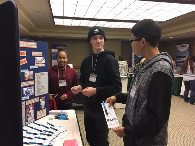 GILA students Haley Long, Kolby Korthius, and Devon Heckman at the ATCEM conference in Anchorage. Photo by Emily Tomlinson.